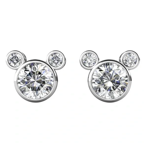 New Mickey Mouse Sterling Silver Cubic Zirconia Earrings Ballerina Sparkling - Picture 5 of 7
